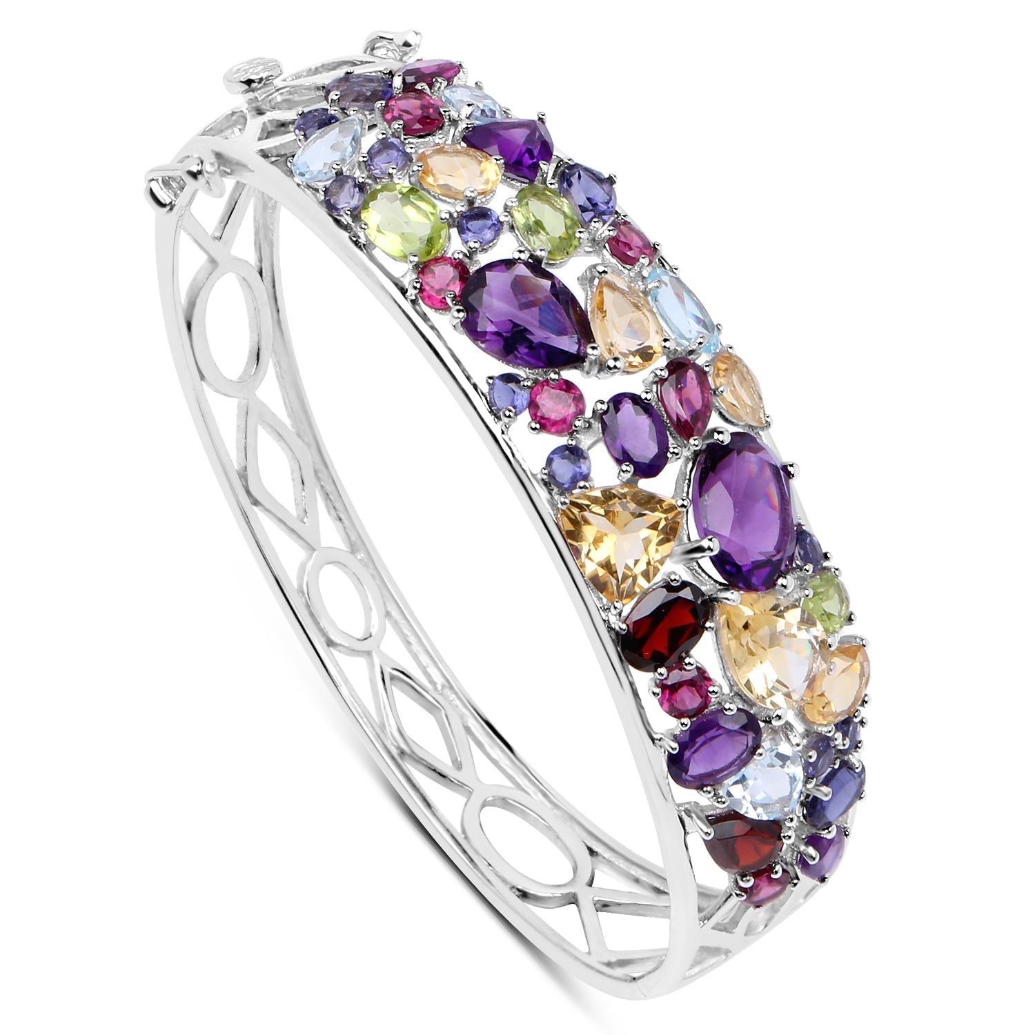 21.17 Carat Genuine Multi Stones .925 Sterling Silver Bangle  DestGlow
