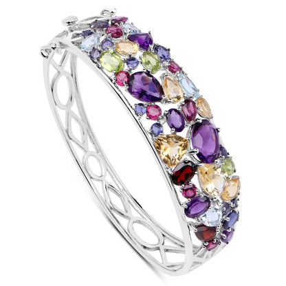 21.17 Carat Genuine Multi Stones .925 Sterling Silver Bangle  DestGlow