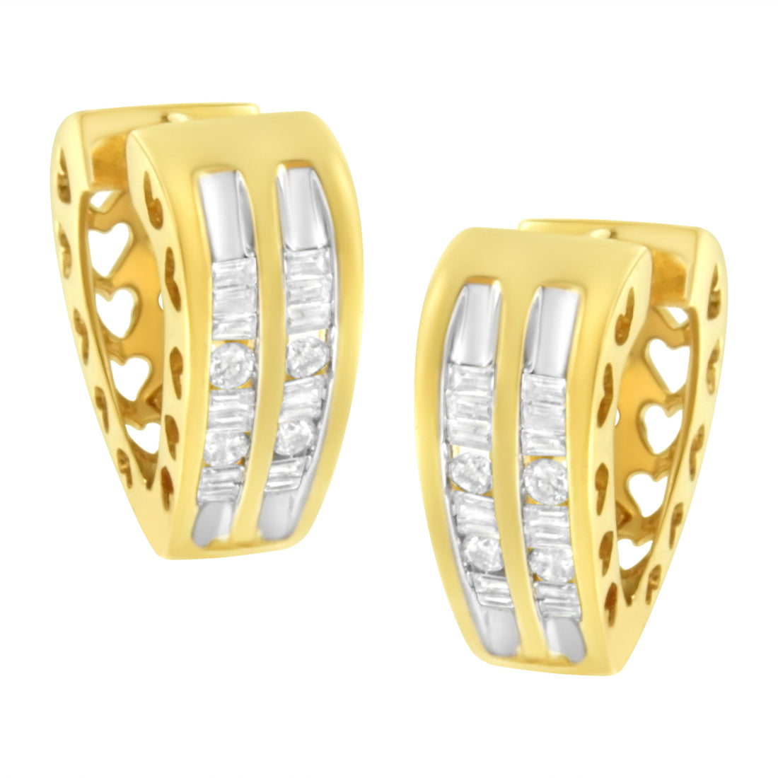 10K Yellow Gold 1/2 cttw Diamond Huggy Heart Hoop Earrings (I-J Clarity, I2-I3 Color) by Bids.com