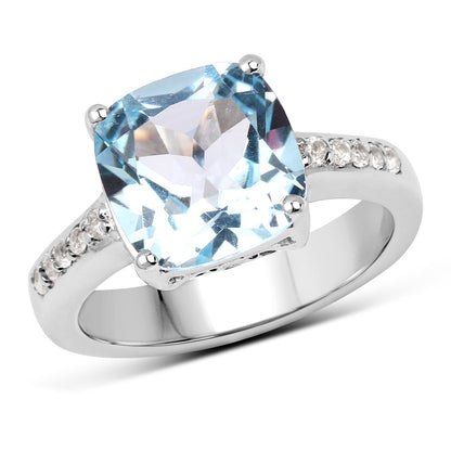 4.62 Carat Genuine Blue Topaz and White Topaz .925 Sterling Silver Ring by Bids.com