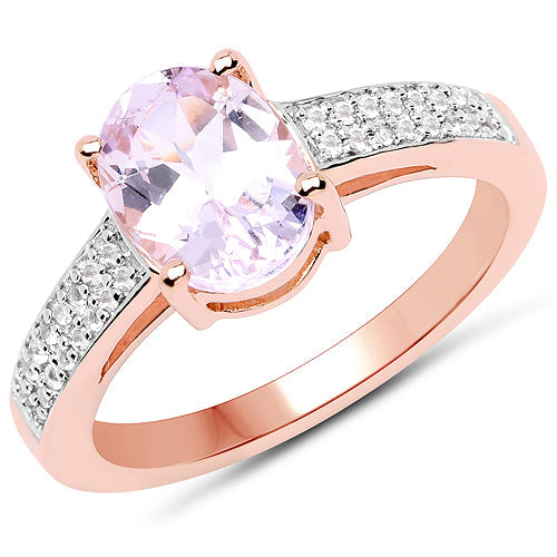 14K Rose Gold Plated 2.91 Carat Genuine Kunzite and White Zircon .925 Sterling Silver Ring by Bids.com