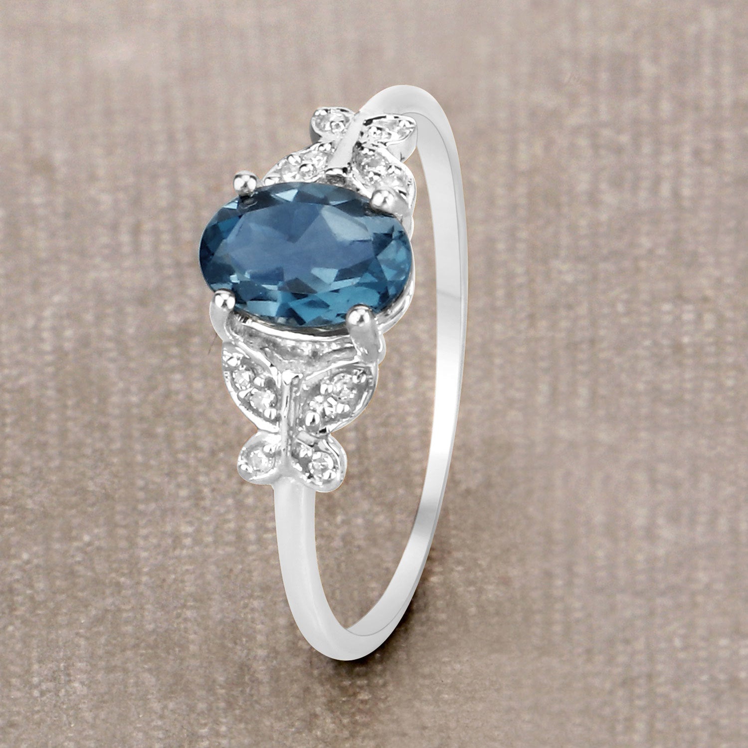 0.93 Carat Genuine London Blue Topaz and White Diamond 14K White Gold Ring by Bids.com