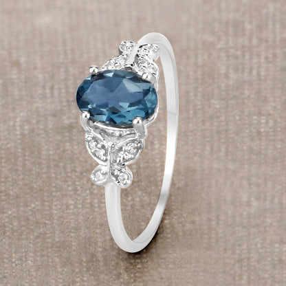 0.93 Carat Genuine London Blue Topaz and White Diamond 14K White Gold Ring by Bids.com