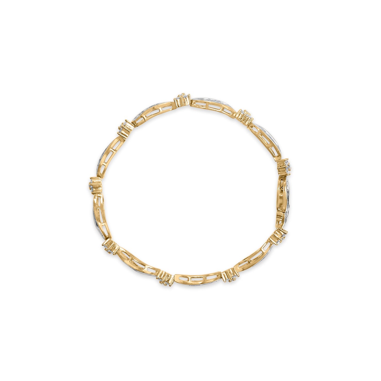 10K Yellow and White Gold 3.00 Cttw Diamond Cluster and Wave Link Bracelet (I-J Color, I1-I2 Clarity) - 7.25" by Bids.com