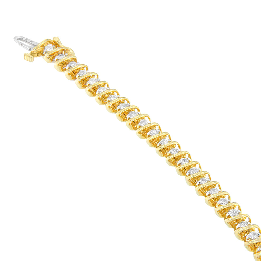 14K Yellow Gold Round Cut Diamond Spiral Link Bracelet (3.00 cttw, H-I Color, SI2-I1 Clarity) by Bids.com
