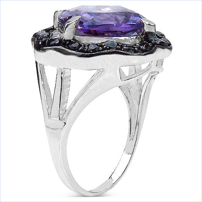 6.09 Carat Genuine Amethyst &amp; Black Spinel .925 Sterling Silver Ring by Bids.com