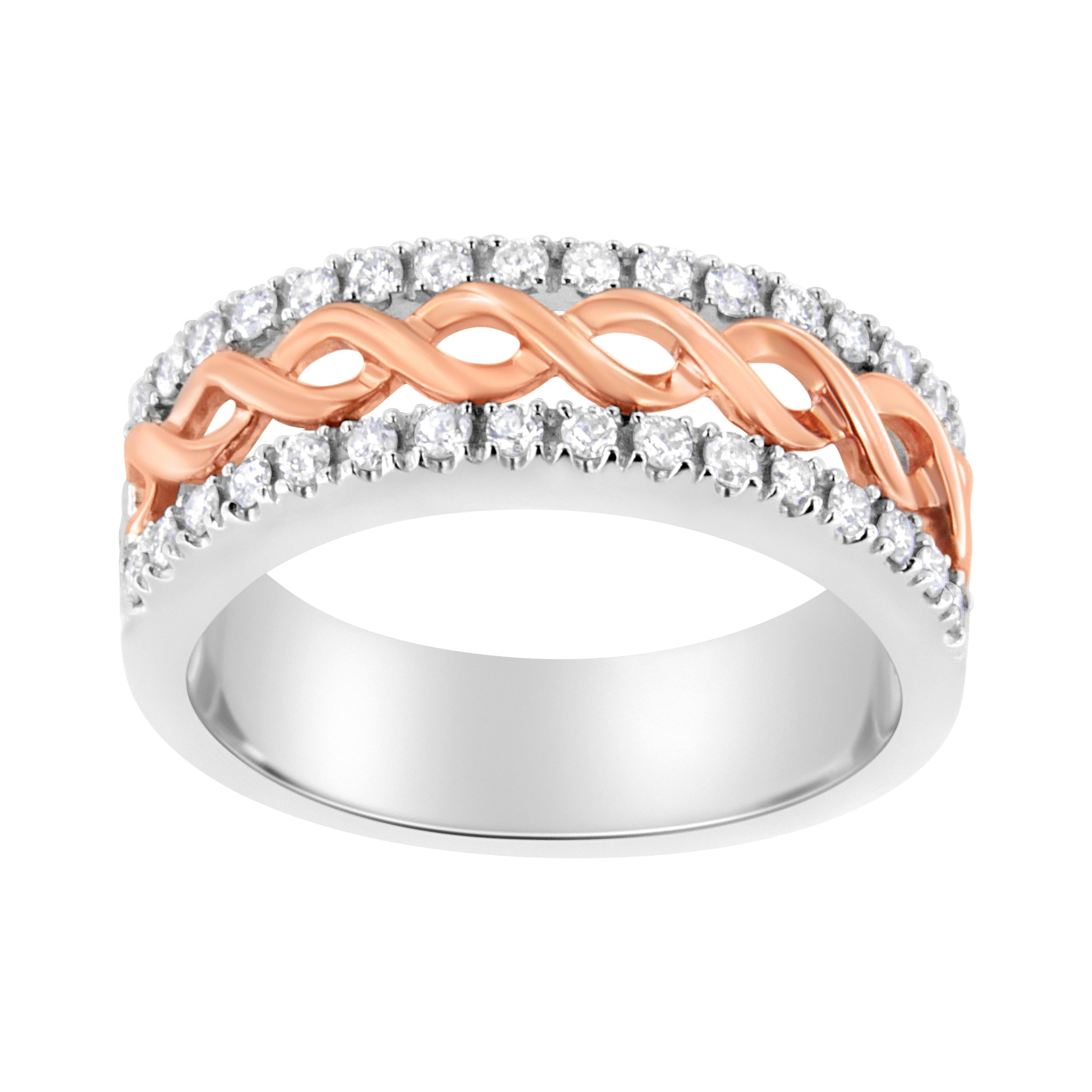 10K White and Rose Gold 1/3 Cttw Diamond Split Shank and Infinity Ribbon Band Ring (I-J Color, I1-I2 Clarity) - Size 6 by Bids.com