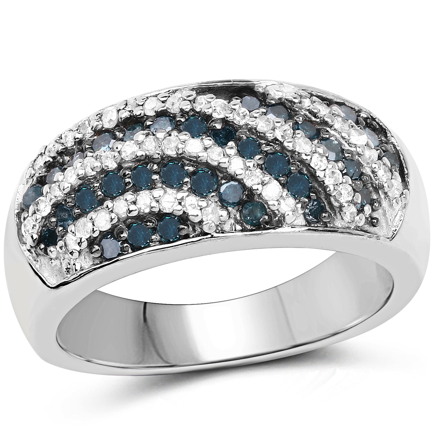 0.62 Carat Genuine Blue Diamond and White Diamond .925 Sterling Silver Ring by Bids.com