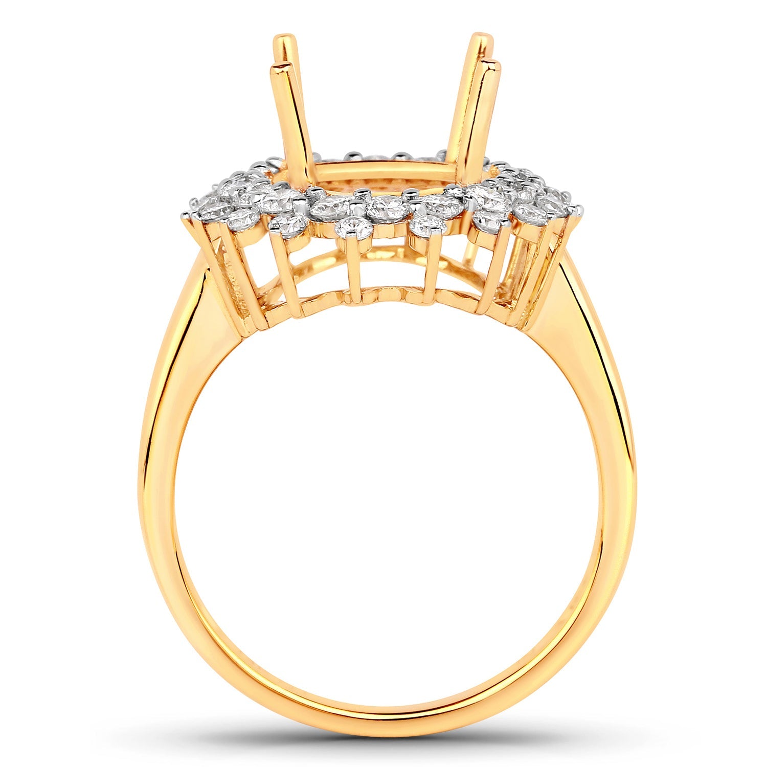 0.79 Carat Genuine White Diamond 14K Yellow Gold Semi Mount Ring - holds 11x9mm Oval Gemstone by Bids.com