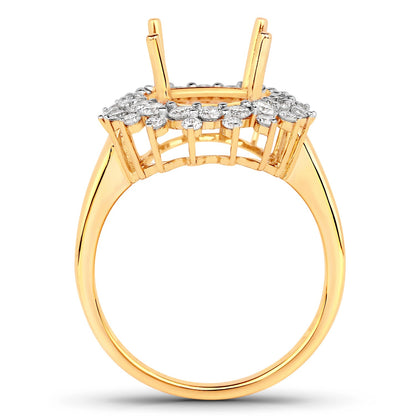0.79 Carat Genuine White Diamond 14K Yellow Gold Semi Mount Ring - holds 11x9mm Oval Gemstone by Bids.com