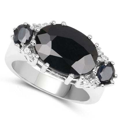 8.62 Carat Genuine Black Sapphire &amp; White Topaz .925 Sterling Silver Ring by Bids.com