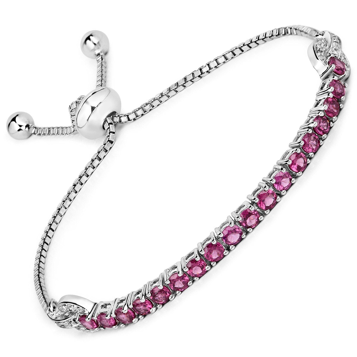 2.41 Carat Genuine Rhodolite and White Zircon .925 Sterling Silver Bracelet  DestGlow