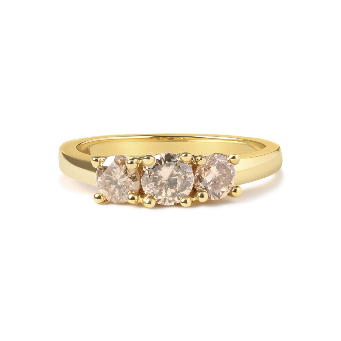 10K Yellow Gold 1.00 Cttw Champagne Diamond 3-Stone Band Ring (J-K Color, I1-I2 Clarity) - Size 7 by Bids.com