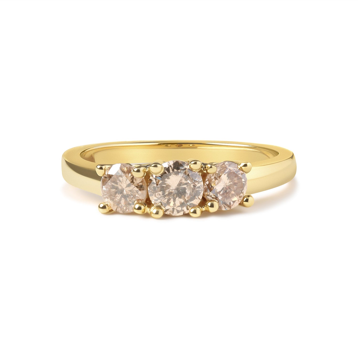 10K Yellow Gold 1.00 Cttw Champagne Diamond 3-Stone Band Ring (J-K Color, I1-I2 Clarity) - Size 7 by Bids.com