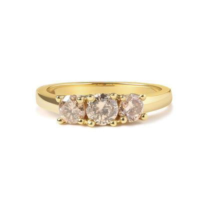 10K Yellow Gold 1.00 Cttw Champagne Diamond 3-Stone Band Ring (J-K Color, I1-I2 Clarity) - Size 7 by Bids.com