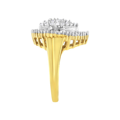 10K Yellow Gold 1.0 Cttw Round and Baguette Cut Diamond Oval Shaped Cluster Ring (I-J Color, I1-I2 Clarity) - Size 7 by Bids.com