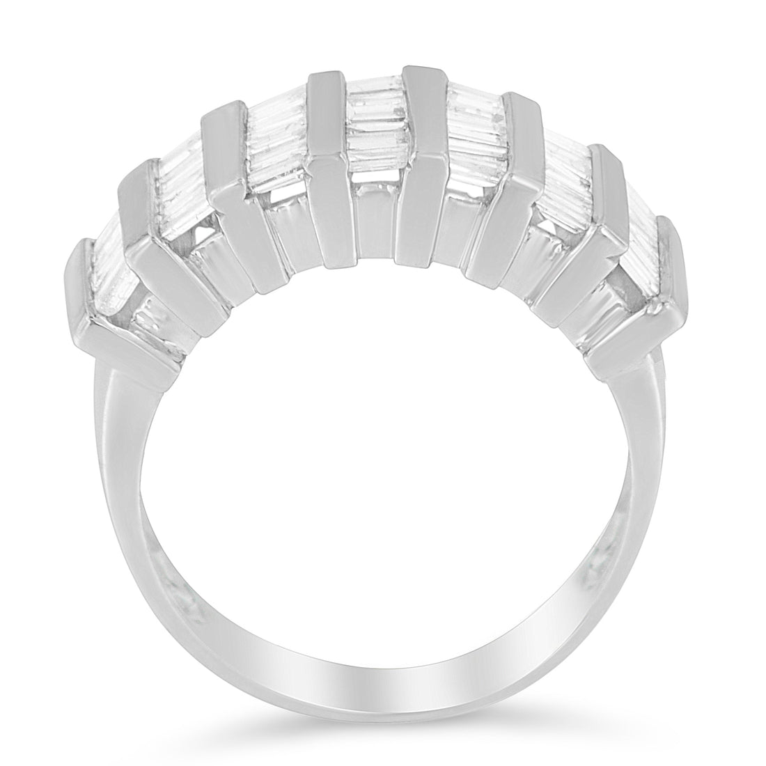 .925 Sterling Silver 1.0 Cttw Baguette Cut Diamond Vertical Channel Fluted Multi-Row Unisex Fashion Wedding Ring (H-I Color, I1-I2 Clarity) - Size 6-3/4 by Bids.com