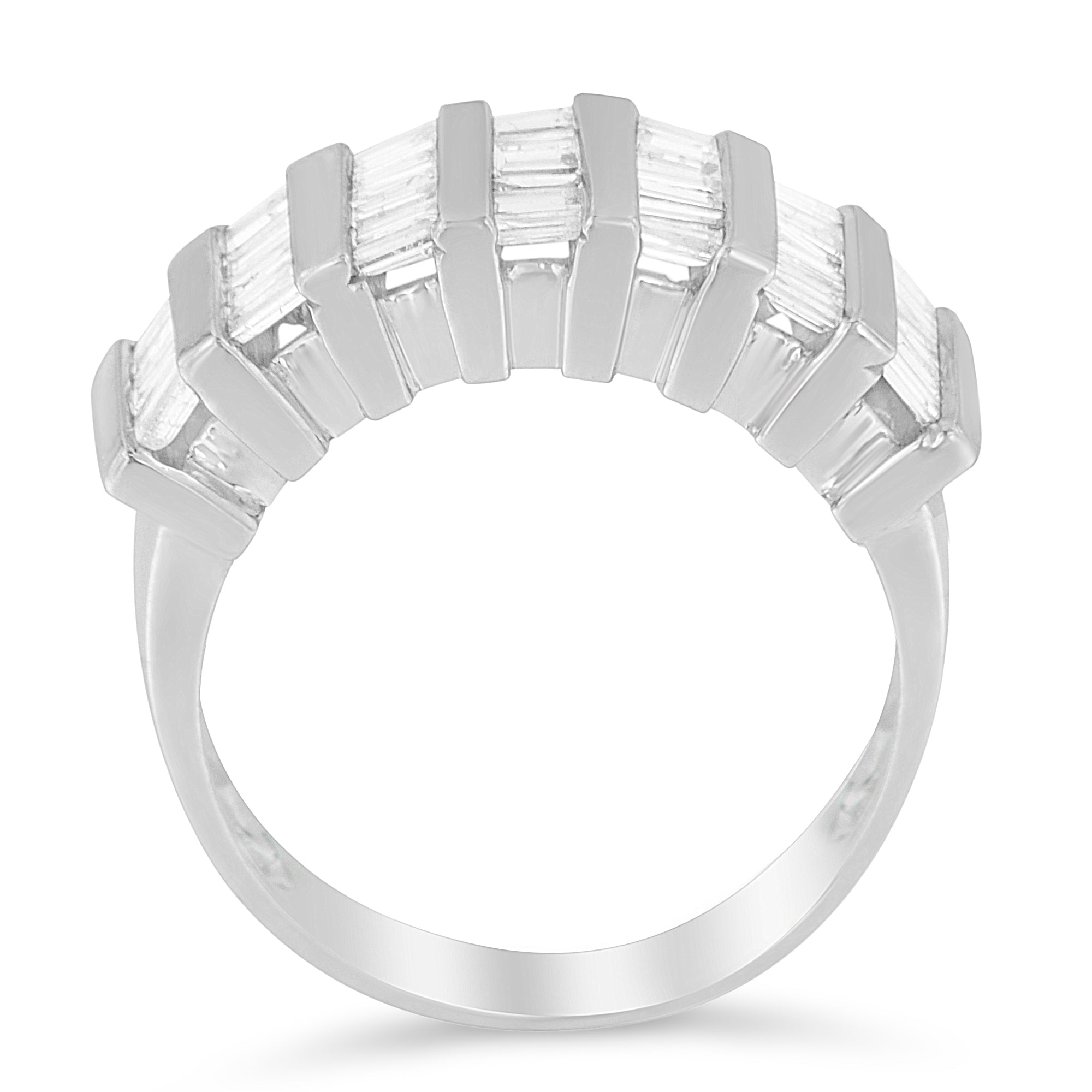 .925 Sterling Silver 1.0 Cttw Baguette Cut Diamond Vertical Channel Fluted Multi-Row Unisex Fashion Wedding Ring (H-I Color, I1-I2 Clarity) - Size 6-3/4 by Bids.com