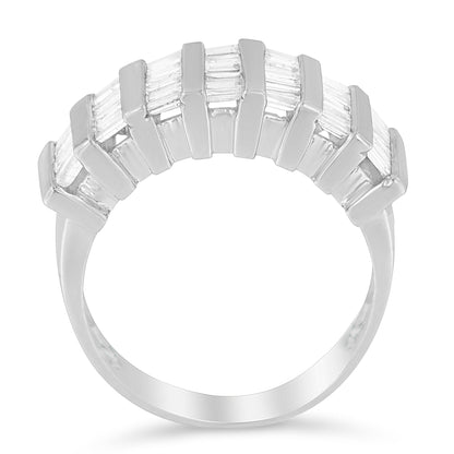 .925 Sterling Silver 1.0 Cttw Baguette Cut Diamond Vertical Channel Fluted Multi-Row Unisex Fashion Wedding Ring (H-I Color, I1-I2 Clarity) - Size 6-3/4 by Bids.com