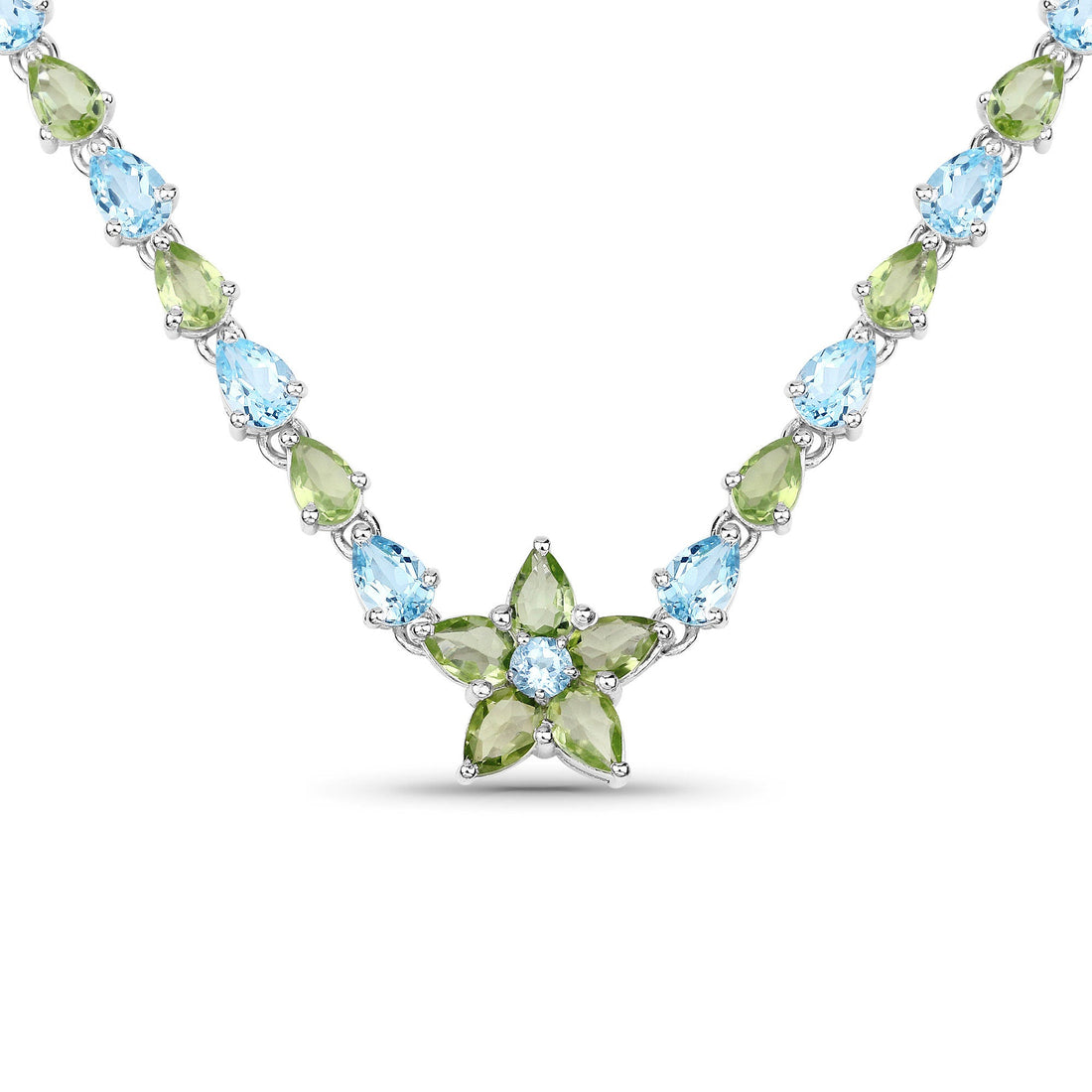 29.48 Carat Genuine Blue Topaz and Peridot .925 Sterling Silver Necklace by Bids.com