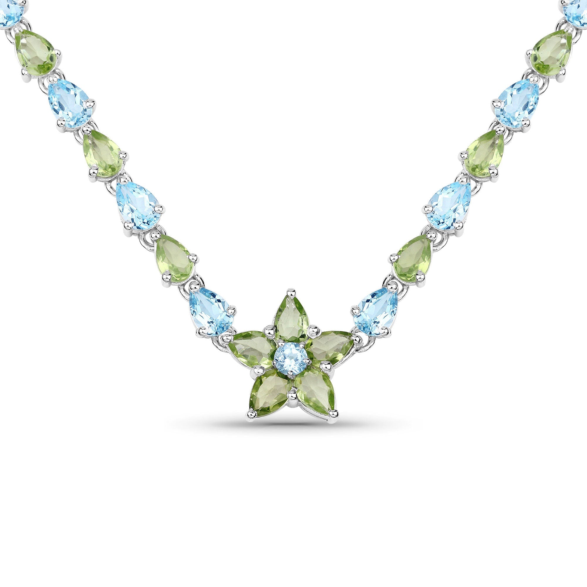 29.48 Carat Genuine Blue Topaz and Peridot .925 Sterling Silver Necklace by Bids.com