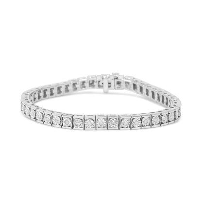 .925 Sterling Silver 1/4 Cttw Miracle Set Diamond and Bead Link 7.25" Tennis Bracelet (I-J Color, I2-I3 Clarity) by Bids.com