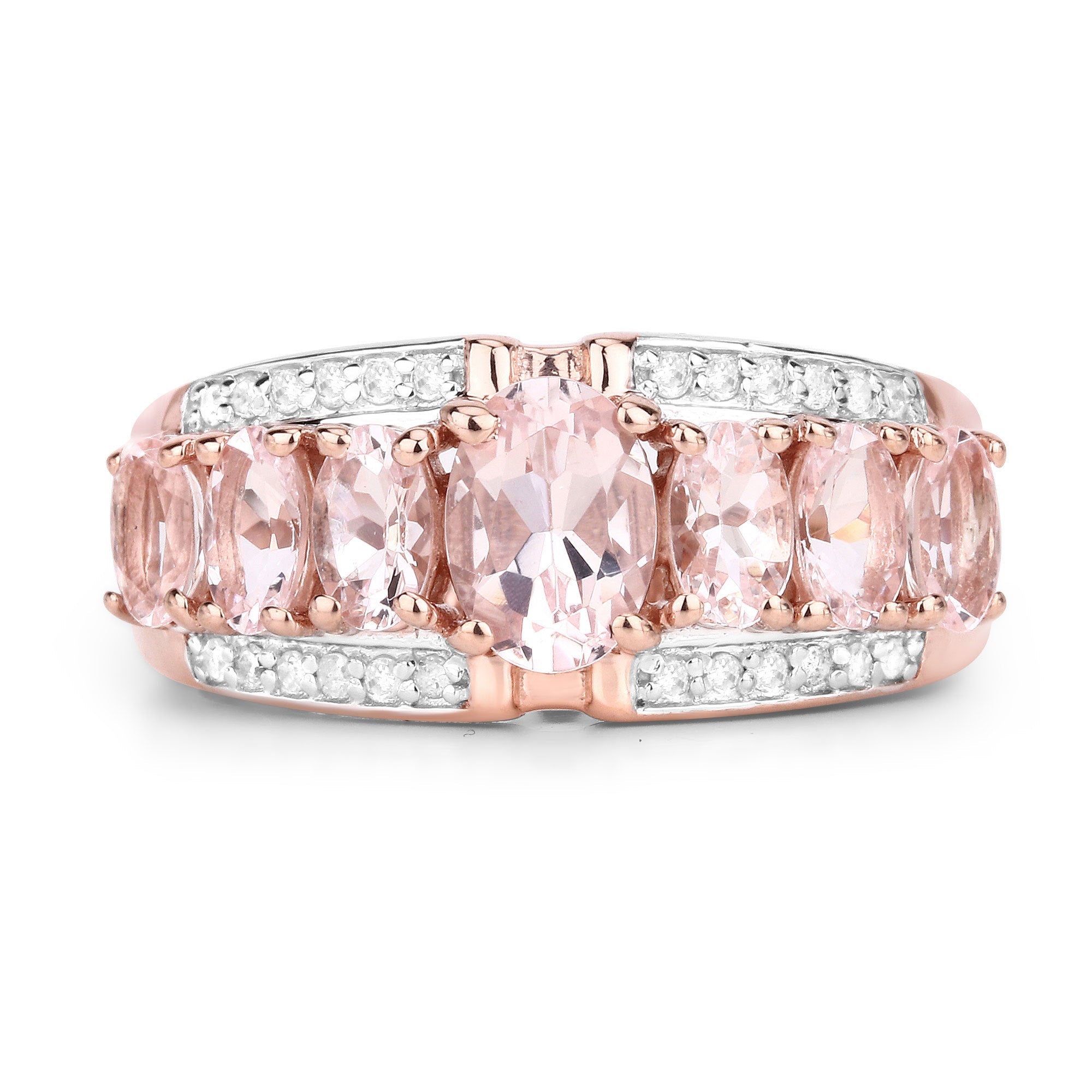 2.15 Carat Genuine Morganite and White Diamond .925 Sterling Silver Ring  DestGlow