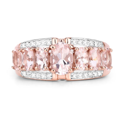 2.15 Carat Genuine Morganite and White Diamond .925 Sterling Silver Ring  DestGlow