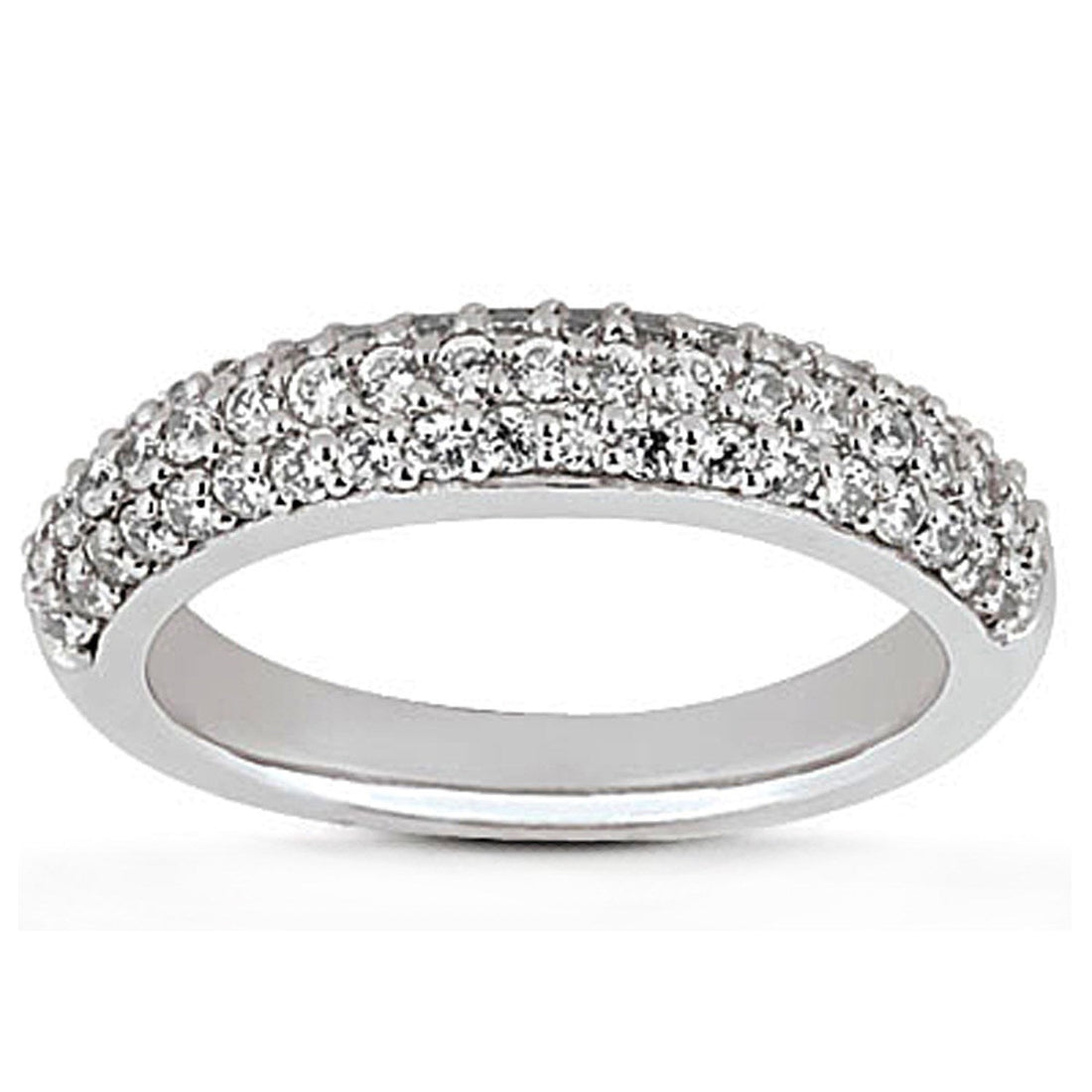 14k White Gold Triple Multi-Row Micro- Pave Diamond Wedding Ring Band by Bids.com