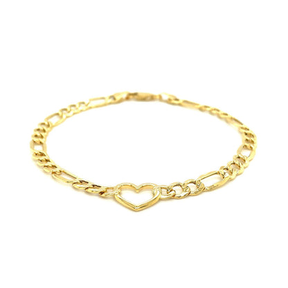 14k Yellow Gold 7 inch Figaro Chain Bracelet with Heart by Bids.com