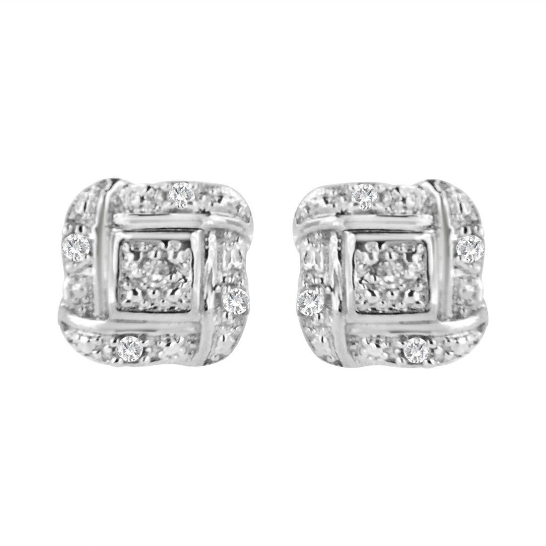 .925 Sterling Silver Round-Cut Diamond Accent Swirl Square Knot Stud Earrings (H-I Color, I2-I3 Clarity)  DestGlow