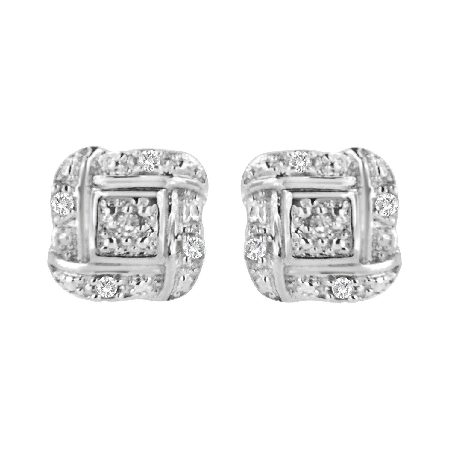 .925 Sterling Silver Round-Cut Diamond Accent Swirl Square Knot Stud Earrings (H-I Color, I2-I3 Clarity)  DestGlow