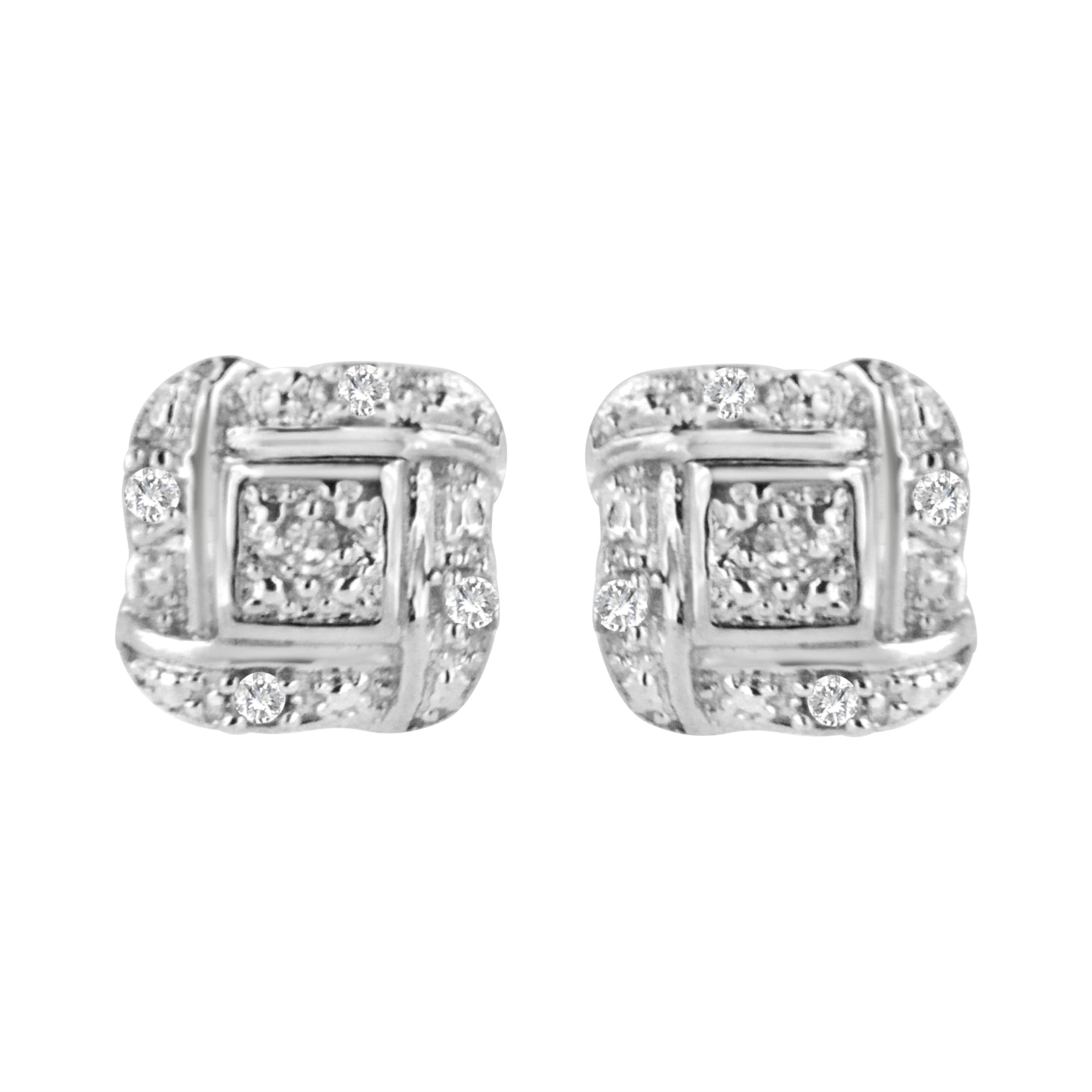 .925 Sterling Silver Round-Cut Diamond Accent Swirl Square Knot Stud Earrings (H-I Color, I2-I3 Clarity)  DestGlow