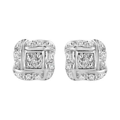 .925 Sterling Silver Round-Cut Diamond Accent Swirl Square Knot Stud Earrings (H-I Color, I2-I3 Clarity)  DestGlow
