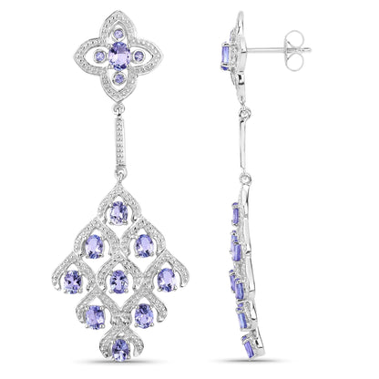 3.90 Carat Genuine Tanzanite and White Topaz .925 Sterling Silver Earrings by Bids.com