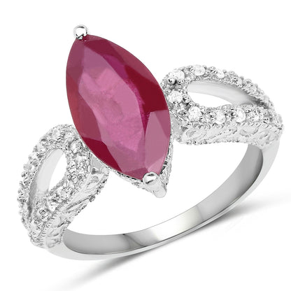 3.56 Carat Genuine Glass Filled Ruby and White Topaz .925 Sterling Silver Ring by Bids.com