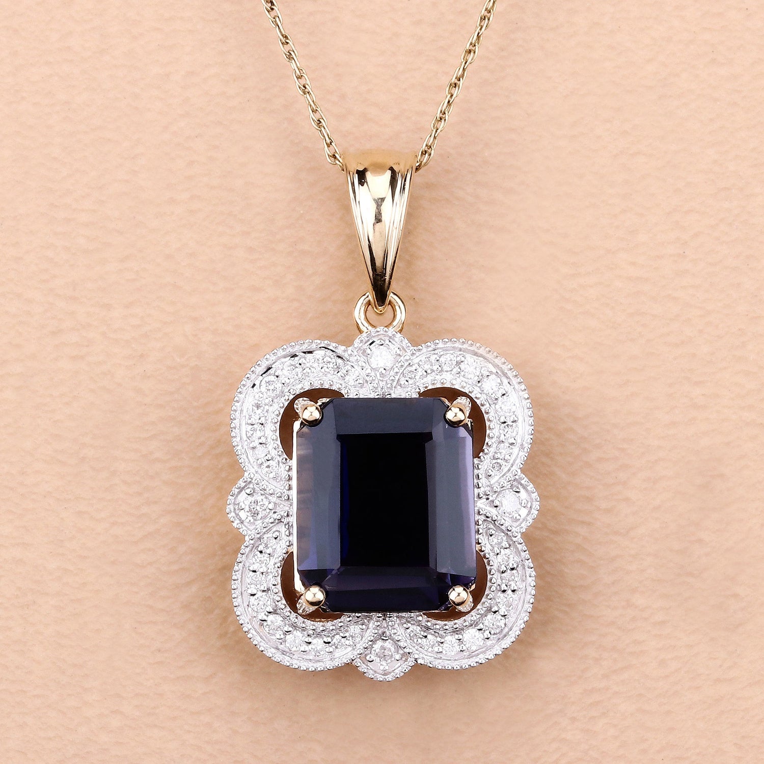 4.07 Carat Genuine Iolite and White Diamond 14K Yellow Gold Pendant by Bids.com
