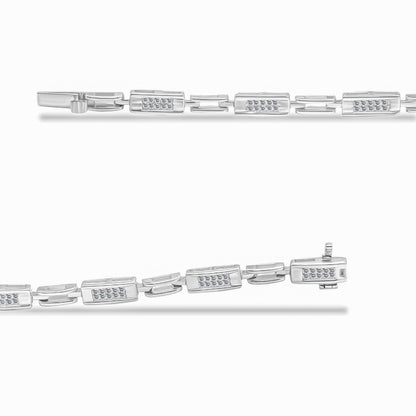 14K White Gold 1.0 Cttw Invisible Set Princess Cut Diamond Alternating Station and Link Tennis Bracelet (I-J Color, I1-I2 Clarity) - Size 7.25" Inches 