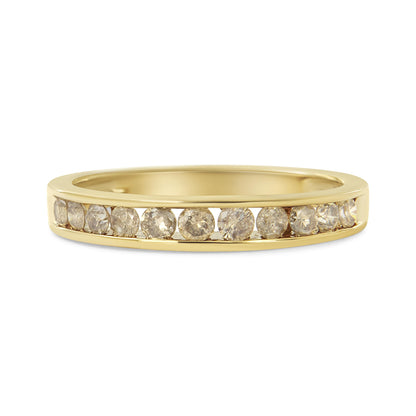 14K Yellow Gold Plated .925 Sterling Silver 1/2 Cttw Channel Set Round Champagne Diamond 11 Stone Band Ring (K-L Color, I1-I2 Clarity) - Size 7 by Bids.com