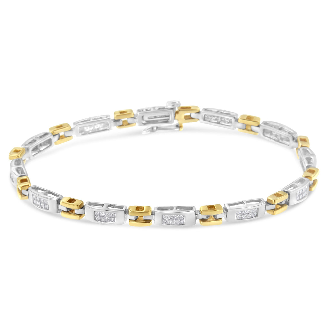 10K Two-Tone Gold Princess Cut Diamond Geo Link Bracelet (1.00 cttw, H-I Color, SI1-SI2 Clarity) by Bids.com