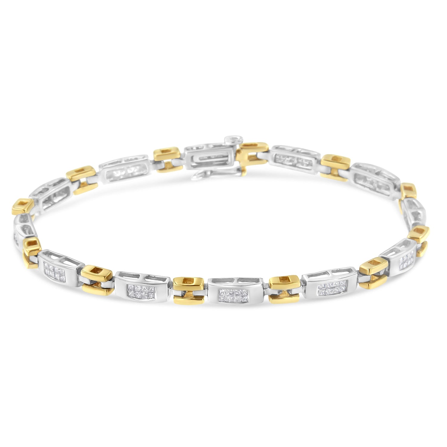10K Two-Tone Gold Princess Cut Diamond Geo Link Bracelet (1.00 cttw, H-I Color, SI1-SI2 Clarity) by Bids.com
