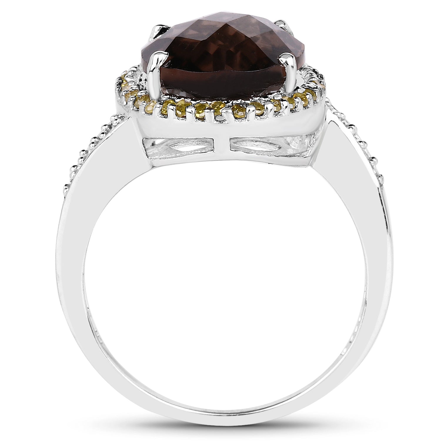 4.85 Carat Genuine Smoky Quartz, Yellow Diamond &amp; White Diamond .925 Sterling Silver Ring by Bids.com