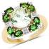 14K Yellow Gold Plated 5.36 Carat Genuine Green Amethyst, Chrome Diopside & White Topaz .925 Sterling Silver Ring  DestGlow