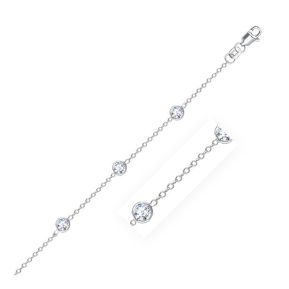 14k White Gold Anklet with Round White Cubic Zirconia by Bids.com
