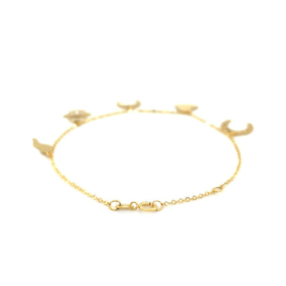 14k Yellow Gold 7 inch Bracelet with Polished Charms by Bids.com