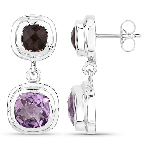 6.60 Carat Genuine Amethyst and Smoky Quartz .925 Sterling Silver Earrings by Bids.com