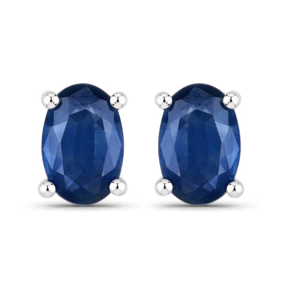 0.96 Carat Genuine Blue Sapphire 14K White Gold Earrings  DestGlow