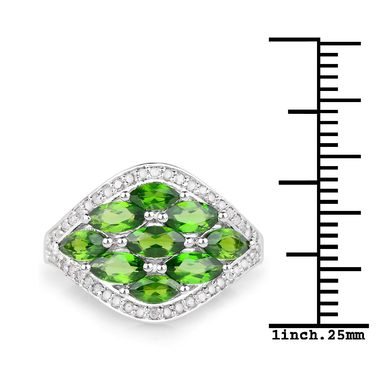 2.37 Carat Genuine Chrome Diopside and White Diamond .925 Sterling Silver Ring by Bids.com