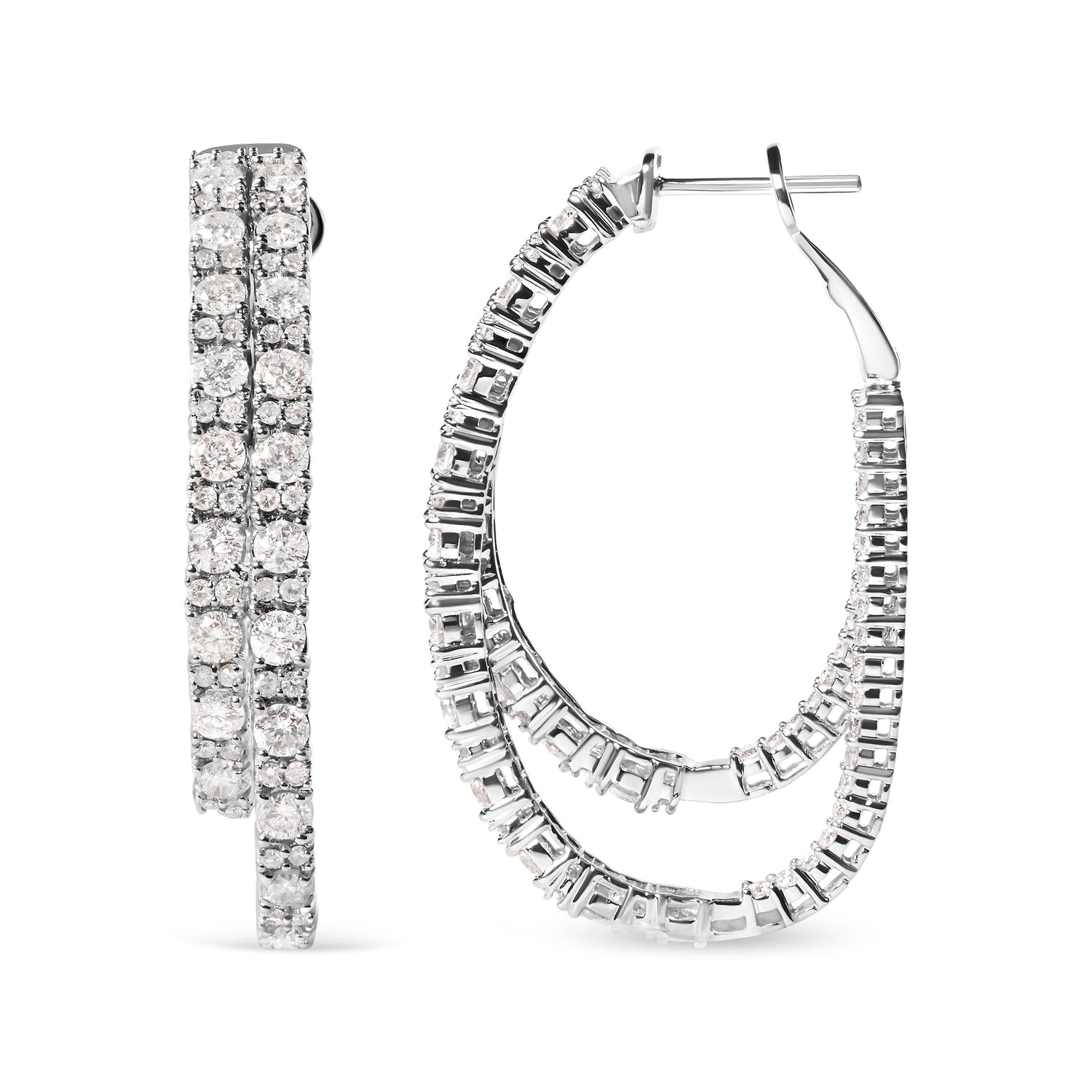 14K White Gold 4.0 Cttw Diamond Asymmetrical Inside Out Double-Hoop Earrings (I-J Color, I1-I2 Clarity) by Bids.com