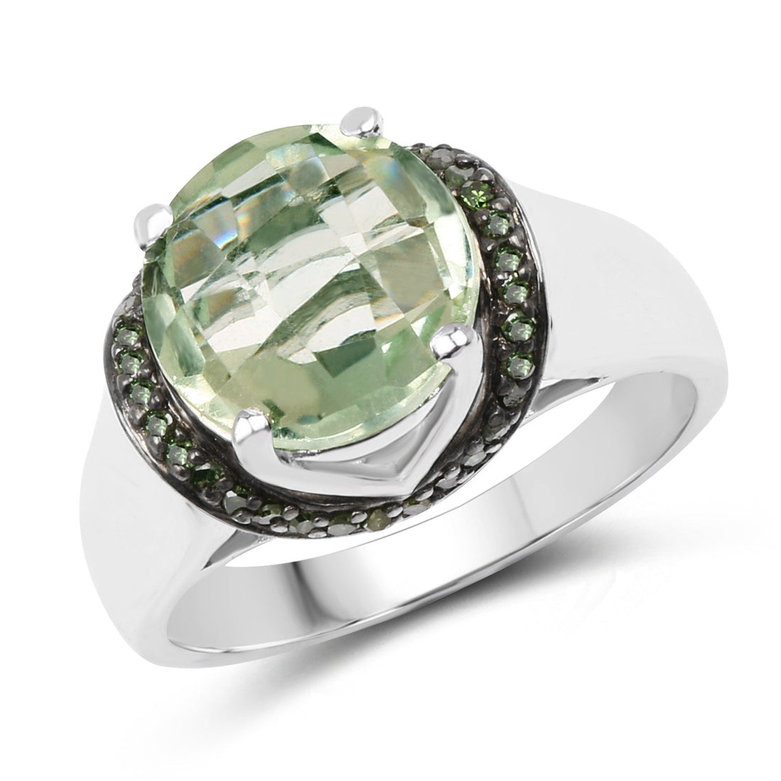 3.95 Carat Genuine Green Amethyst and Green Diamond .925 Sterling Silver Ring by Bids.com